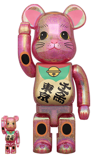 BE@RBRICK 招き猫 千万両・東京 桃色透明メッキ 桜吹雪 100% & 400% collectible